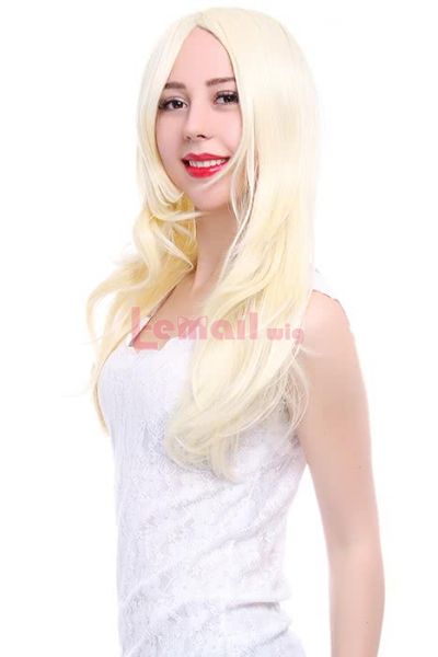 60cm Long Women Blonde Curly Synthetic Wigs 