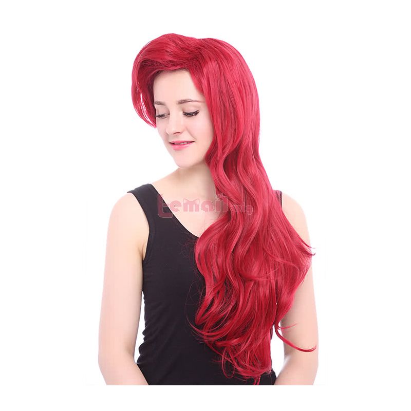 Dark Red Little Mermaid Ariel Synthetic Cosplay Wigs