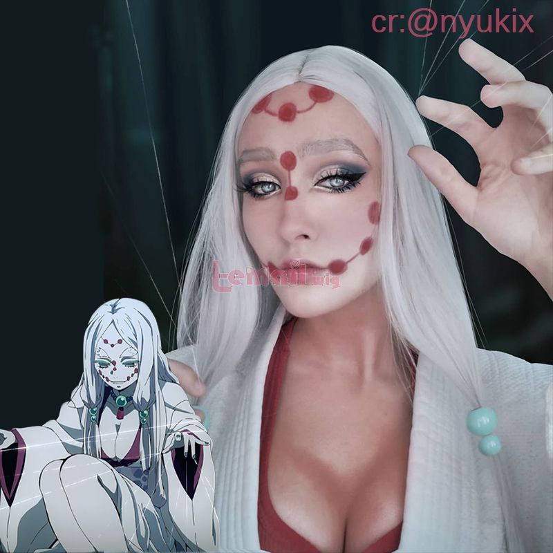 Demon Slayer Rui Spider Mother Silver Long Straight Cosplay Wigs