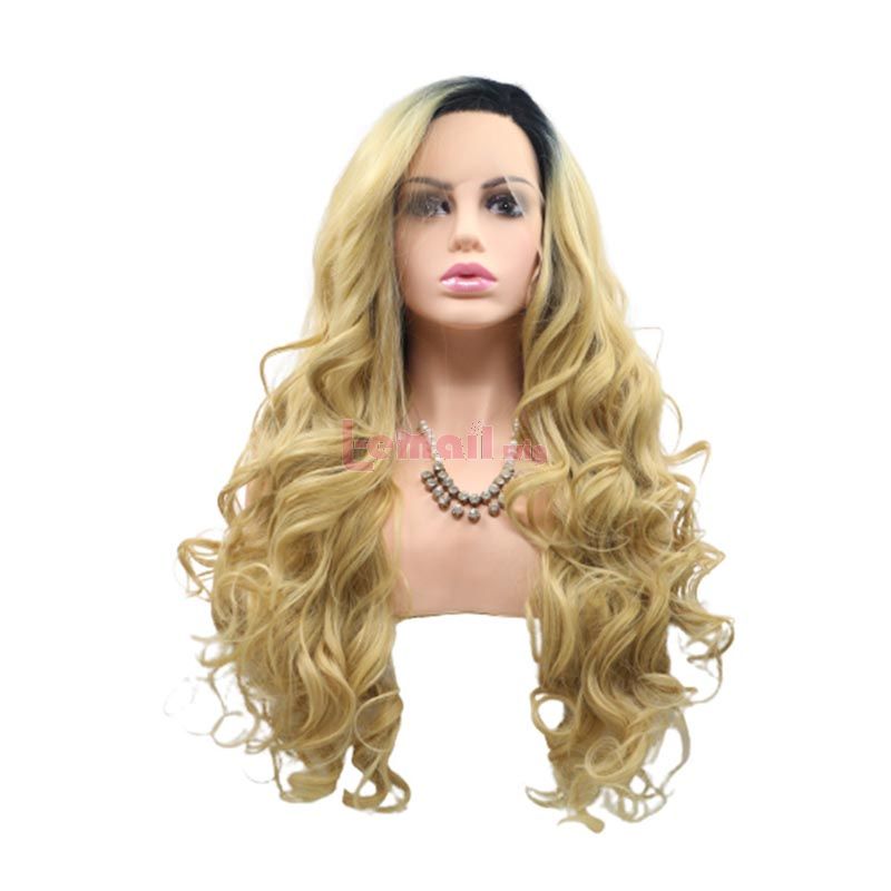 Fashion Long Curly Hair Gradient Blonde Lace Front Cosplay Wigs