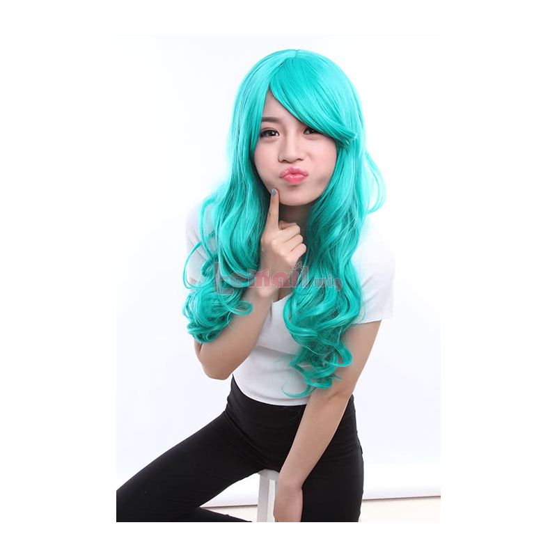  Long Dark Turquoise Anime Curly Wavy Cosplay Wigs 