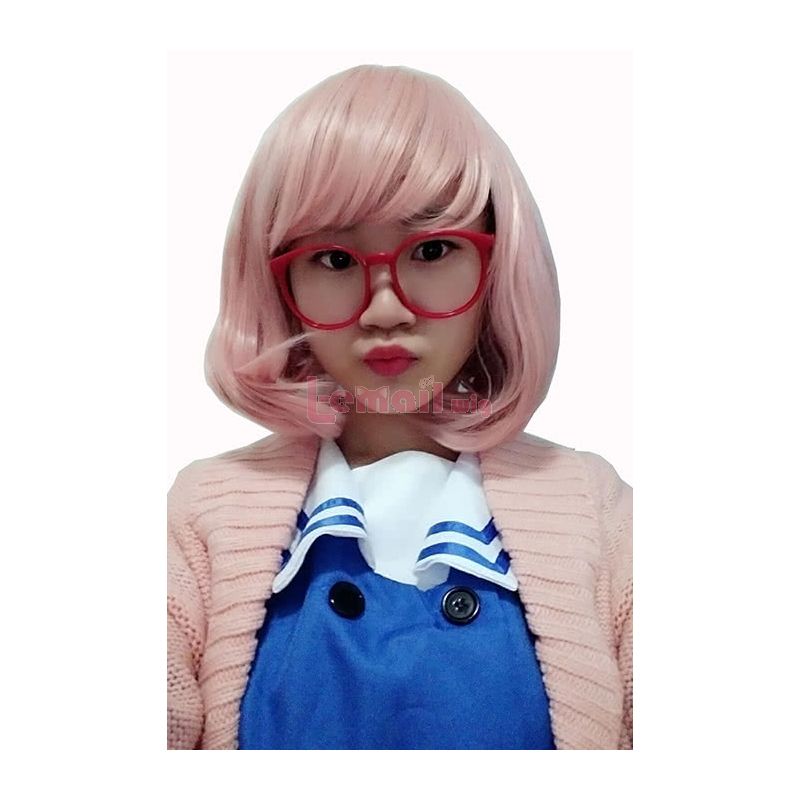 Anime Kyoukai no Kanata Kuriyama Mirai Cosplay Wig Pink Short Bob