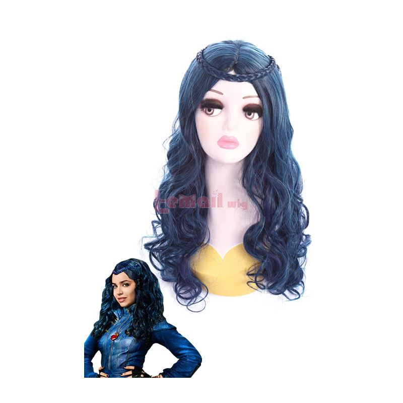 Descendants Evie Long Curly Dark Blue Synthetic Hair Mixed Color Cosplay Party Wigs