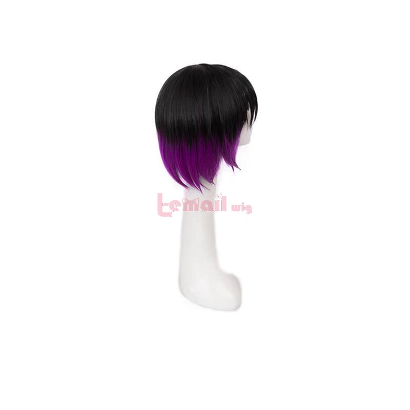  Miss Kobayashi's Dragon Elma Black Mixed Purple Short Synthetic Cosplay Wigs 