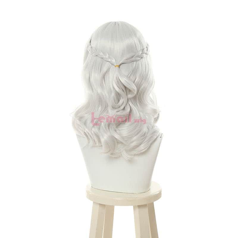 LOL Empress of the Elements Qiyana Curly Silver Cosplay Wigs