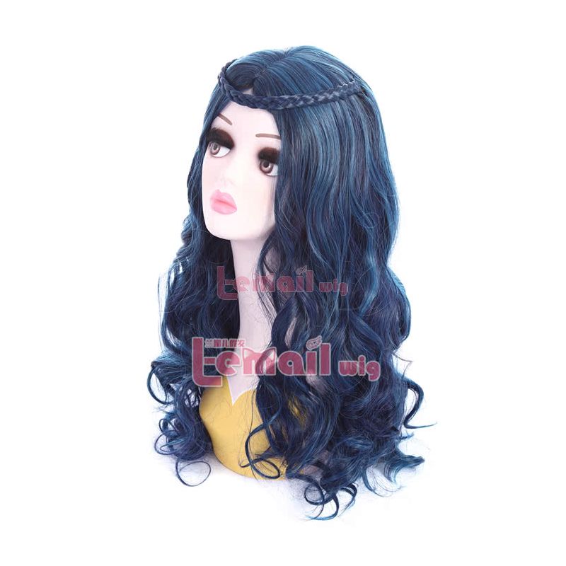 Descendants Evie Long Curly Dark Blue Synthetic Hair Mixed Color Cosplay Party Wigs