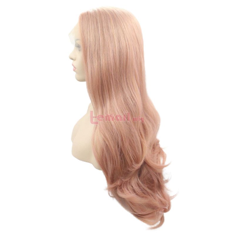 Fashion Long Curly Hair Pink Rose Gold Lace Front Wigs Cosplay Wigs