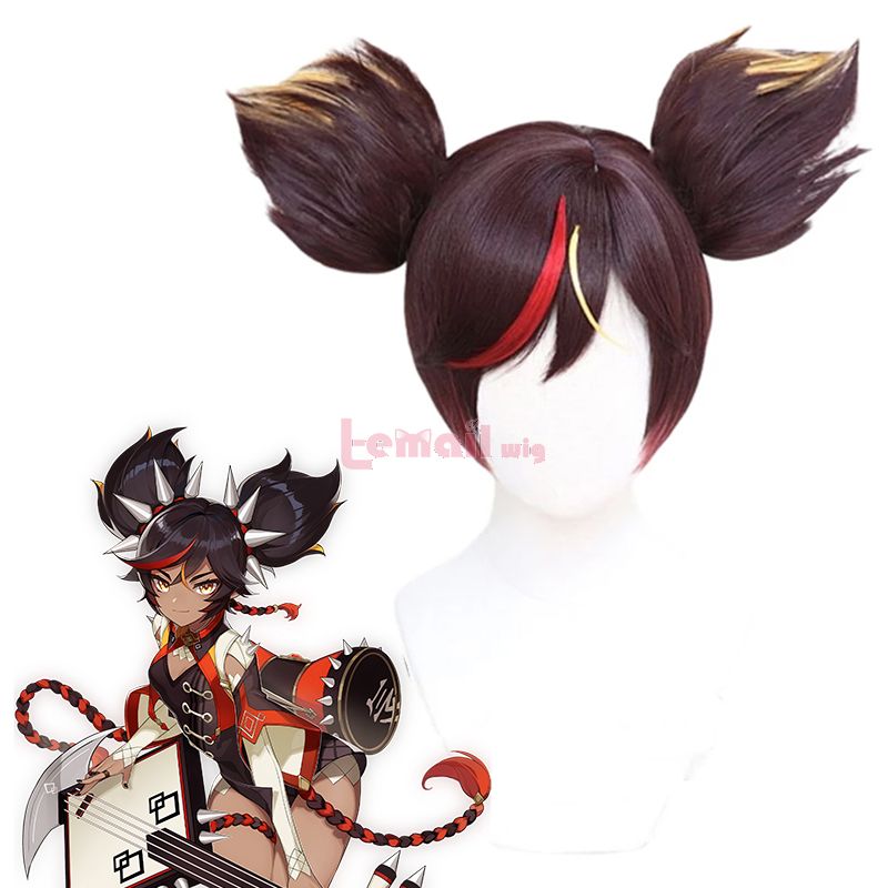 Genshin Impact Xinyan Mixed Brown Cosplay Wigs with Ponytails