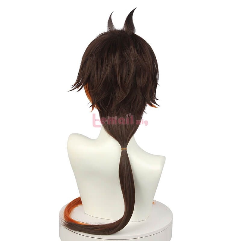 Genshin Impact ZhongLi Long Gradient Brown Ponytail Cosplay Wigs