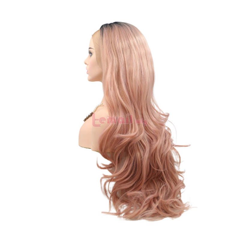 Fashion Long Curly Hair Gradient Pink Lace Front Wigs Cosplay Wigs