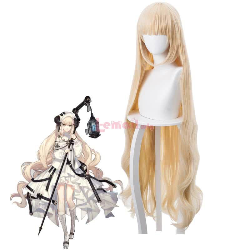 110cm Long Blonde Curly Arknights Nightingale Cosplay Wigs with Flat Bang