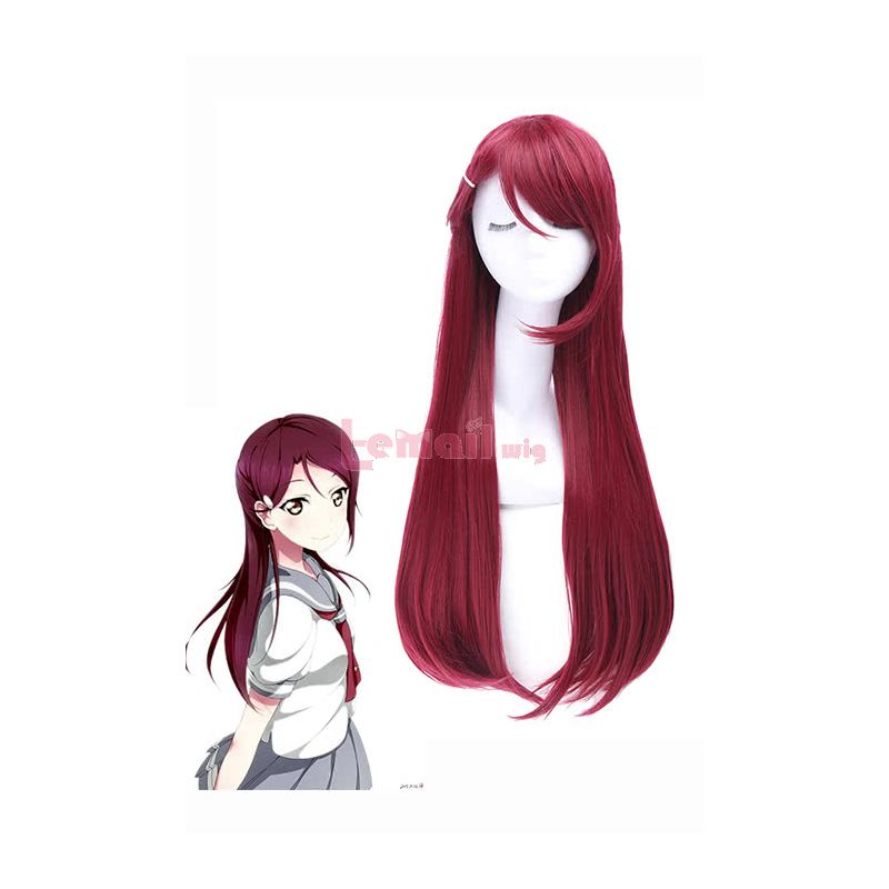 LoveLive!Sunshine!! Sakurauchi Riko Long Straight Dark Red Cosplay Wigs