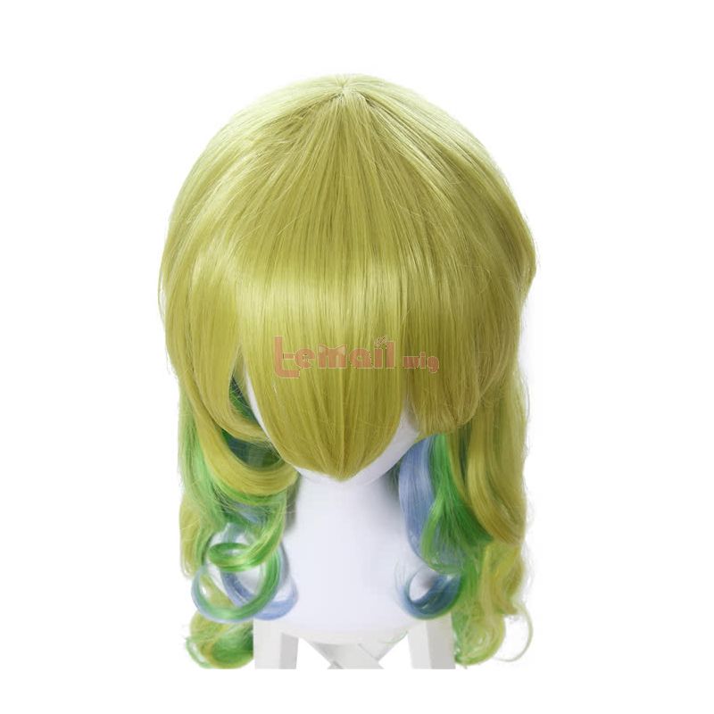 Miss Kobayashi's Dragon Maid Quetzalcoatl Lucoa Green&Yellow&Blue Mixed Culry Synthetic Cosplay Wigs 