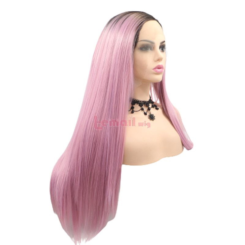 Fashion Long Straight Hair Gradient Pink Lace Front Wigs Cosplay Wigs