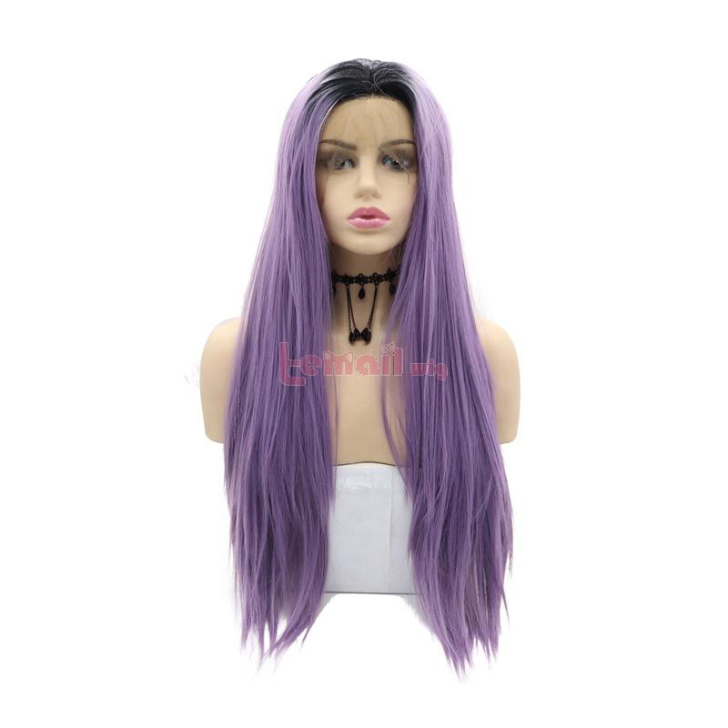 Fashion Long Straight Hair Gradient Purple Lace Cosplay Wigs