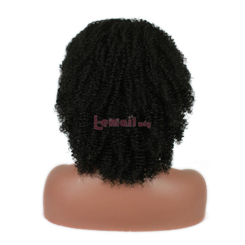 14Inch Women Natural Black Curly Wave Lace Front Wigs