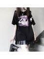 Anime Cute JK Top Print Cotton T-Shirt-Black