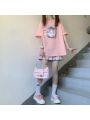 Anime Cute JK Top Print Cotton T-Shirt-Pink