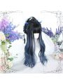 Black Mixed Blue Long Curly Lolita Wig