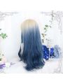 Fashion Women Lolita Long Curly Gradient Blue 65cm Cosplay Wigs