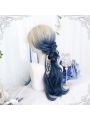 Fashion Women Lolita Long Curly Gradient Blue 65cm Cosplay Wigs