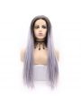 Fashion Long Straight Hair Purple Grey Lace Front Wigs