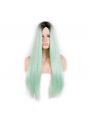Long Straight Black to Green Mint Ombre Synthetic Hair Wigs For Women